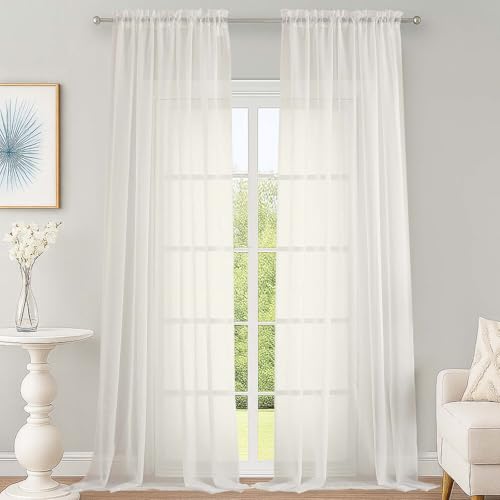 Image of OWENIE Extra Long Ivory Sheer Curtains 144 inch 2 Panels Set, Translucent Backdrop Window Scarf Drapes for Canopy Bed /Wedding /Living Room /Anniversary, 12FT Length, Each 59Wx144L in, 2PCS, Ivory