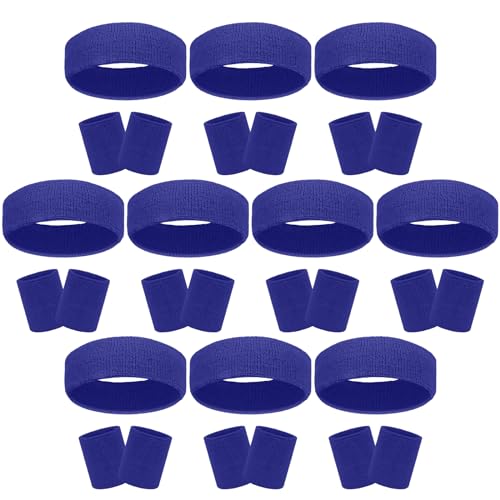 Image of 30 Pcs Sweatbands Wristbands Set Absorbent Terry Cloth Headbands Wristbands Neon Color Striped 80s Athletic Sweatbands for Sports Gym Exercise
