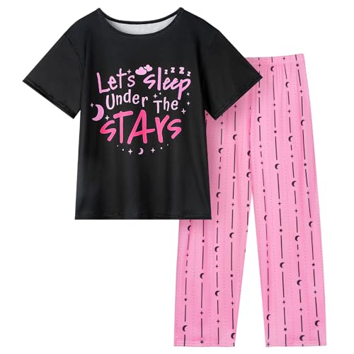 Image of FIOBEE Girls Pajamas Sets 2PCS Summer Pajama Sleepwear Kids Pjs Clothes Short Sleeve for Teen Girl Size 3-14