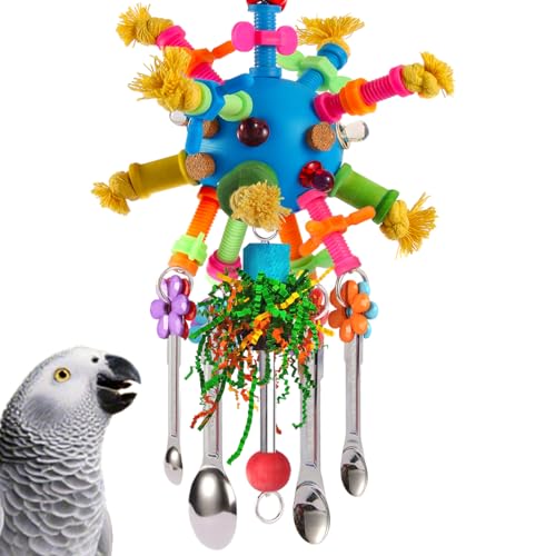 Parrot Toys Bird Toys Perch Pullable Stainless Steel Spoons Colorful Acrylic Stick Chew Toys for Amazons Mini Macaws African Greys Cockatoos Conures, Cockatiels, Lovebirds, Parrotlets and Other (blue) - image 8