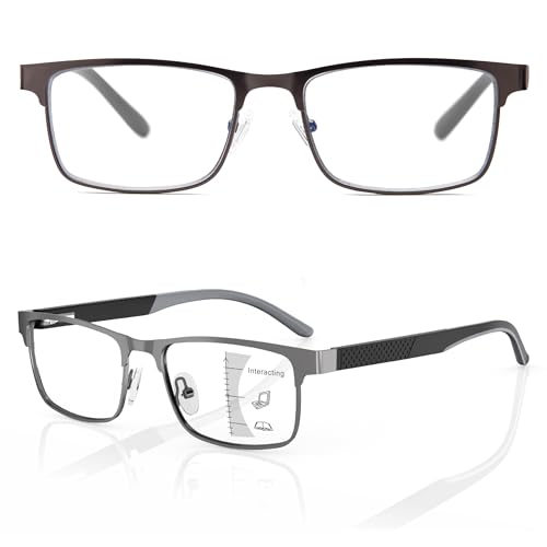 老眼鏡 累進多焦点 度数調整付き メガネ 遠近両用 老眼鏡 ブルーライトカット UVカット メンズ おしゃれ 高級眼鏡 超軽 快適 ボックス はんわく HD リーディンググラス メタルフレーム眼鏡