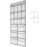 TidyMaster Extra Large Hanging Crystal Clear Over Door Shoe Organizers, Closet Shoe Organizer Shoe Rack Organizer Shoe Storage, 12+6Pockets, 4Hooks, white (59'x 21.6')
