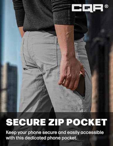 Image of CQR Men's Winter Fleece Lined Pants, Water-Resistant Outdoor Stretch Work Pants, Windproof Casual Pants with Pockets