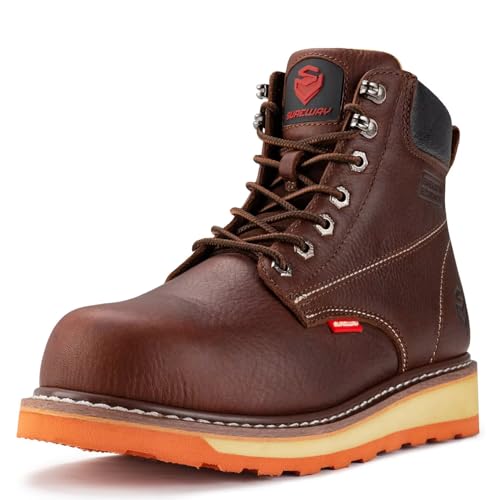 SUREWAY 6” Mens Heavy Duty Soft/Steel Toe Work Boots for Men,Goodyear Welt,Extremely Comfortable Durable Proved,Oil/Slip Resistant,Thicker Leather,Wedge Sole,EH Safety Industrial Construction Boots