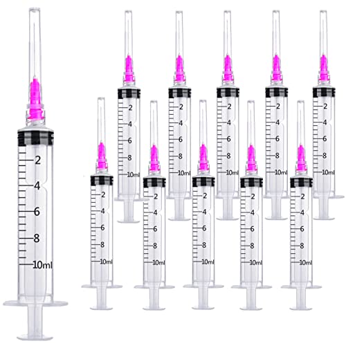 Image of 100 Pack 10ml 18Ga Plastic Syringe with Measurement for Scientific Labs and Industrial Dispensing, Disposable Individually Wrapped (100, 10ml-18Ga)
