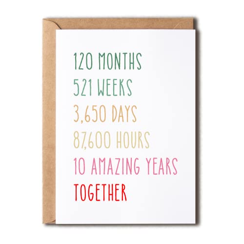 LillaGifts 10Th Anniversary Card - Funny 10 Years Wedding Anniversary Cards - Tenth Anniversary Card For Him Her - Gift Perfect For Husband Wife,5 x 7 inches
