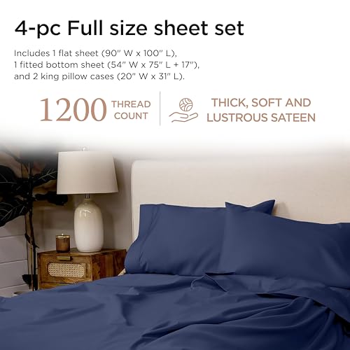 Image of Threadmill 1200TC Supima Cotton Full Sheet Set, Sateen, Folkstone Blue