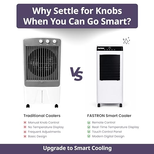 Image of FASTRON Air Cooler with Remote and Touch Panel, Ideal for 150Sq ft Room, 100W Power, Powerful Air Throw, LED Display & Top Ice Chamber, Auto-Swing, 3-Speed, 2 Year Motor Warranty (50 Litre)