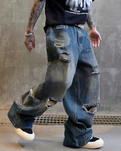 Men's Hip Hop Baggy Jeans Casual Wide Leg Y2k Skateboard Vintage Denim Pants2