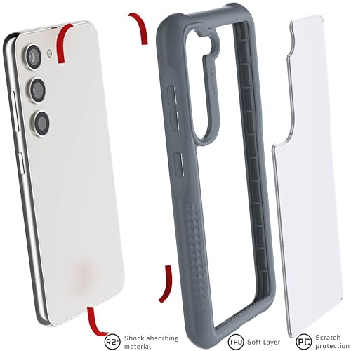 Image of Ghostek Covert Samsung Galaxy S23 Clear Case with Military Grade Shockproof Protection, Non-Slip Grip, Protective Silicone Phone Cover Designed for 2023 Galaxy S23 (6.1 inch) (Gray)