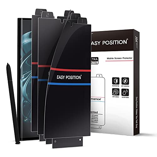 EASY POSITION Screen Protector Film (3-Pack) for Galaxy S22 Ultra, [Matte] Anti Glare, Fingerprint Compatible Perfect Touch, Easy Installation with Guide tool