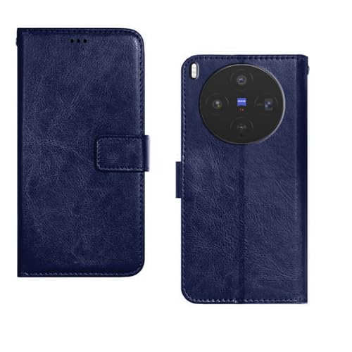 Image of amazon basics Vivo X300 5G Flip Cover | Card Pockets Wallet & Stand | Flip Cover for Vivo X300 5G (Blue)