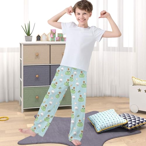Boy's Lounge Pants Cute Frog Have Sunflower Head Kids Jogger Pants Elastic Waist Long Bottoms with Pockets 6-14 Y4