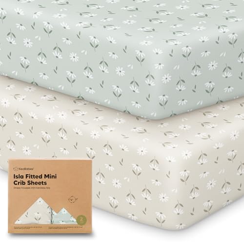 Image of Pack and Play Sheets Fitted - 2-Pack Mini Crib Sheets for Pack N Play Mattress 38x26, Soft & Cozy, Neutral Toddler Playard Bedding, Snug Fitted Mini Baby Crib Mattress Cover Boy, Girl (Daisies)
