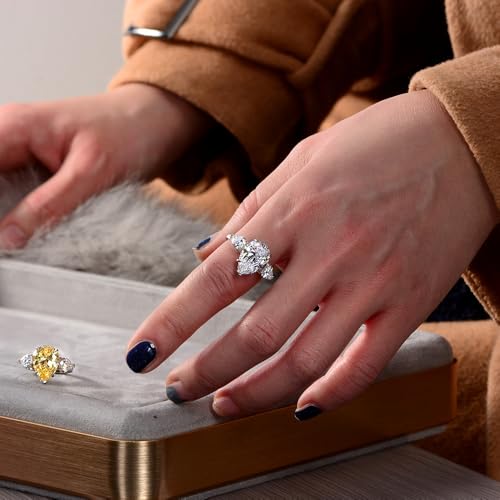 5 Carat Pear Cut Lab Created Large Diamond Ring, Wedding Band Engagement Ring for Women, D Color VVS1 Clarity, 18K White Gold Plated 925 Sterling Silver Lab-Grown Promise Rings4
