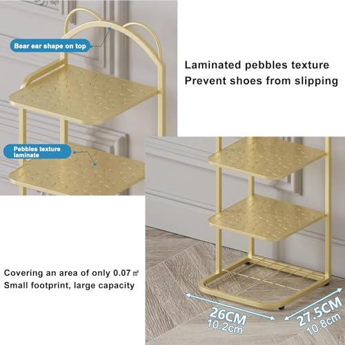 Étagère à chaussures dorée à 10 niveaux pour entrée étroite