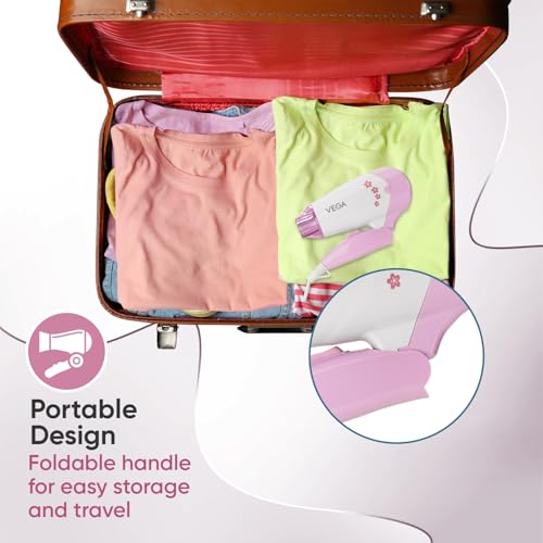 Vega Insta Glam Foldable 1000 Watts Hair Dryer with 2 Heat & Speed Settings, Detachable Nozzle, Overheat Cut-out, Quick Dry with 1000W, Hair Dryer for Women, VHDH-20, (Made in... - Image 6