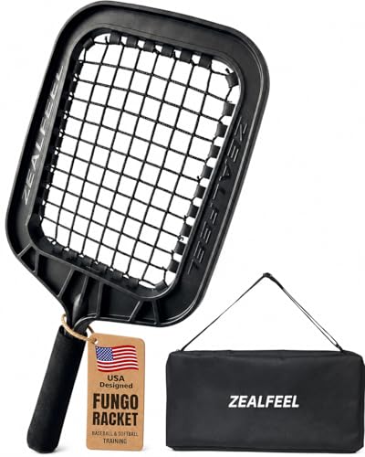 ZEALFEEL Baseball Racket for Fly Balls Pro 26 OZ Fungo Racket for Baseball & Softball Training Durable Frame & Replaceable Netting for Ground Balls Pop Flies & Line Drives Coaches Hitting Aid