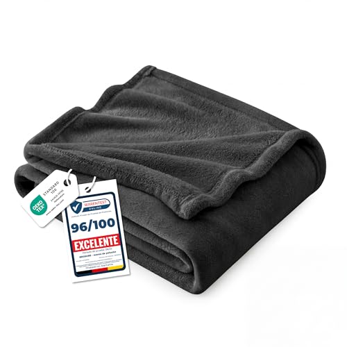 Bedsure Manta para Sofá Plaid   Suave y Calida, Franela Premium Extra Grande para Salon y Cama, Invierno y Verano, Tejido Agradable y Transpirable, XL 150x200 cm, Gris Oscuro