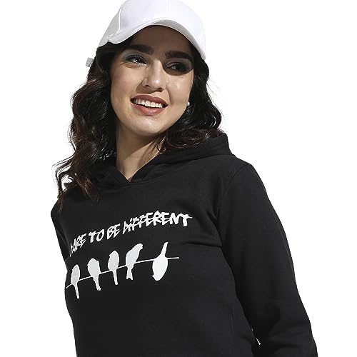 Image of PINACOLADA Women's Typographic Print Hoodie with Ribbed Hem for Casual Wear | Pull On Closure | Hooded Neck | Long Sleeve | Cotton Sweatshirt Crafted with Comfort Fit for Everyday Wear