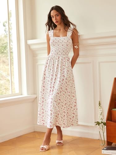 Image of CIDER Womens Floral Smocked Dresses Square Neck Long Midi Sundress