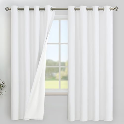 Image of YoungsTex White Linen 100% Blackout Curtains for Bedroom 68 Inch Length, Thermal Insulated Drapes with Grommet Heat Blocking Darkening for Living Room, 2 Panels, 52 X 68 Inch