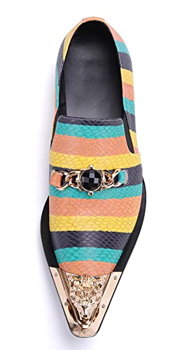 Santimon Men's Dress Driving Loafers Striped Classic Beaded Genuine Leather Slip On Formal Metal Pointed Toe Wedding Party Shoes4