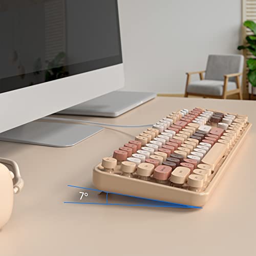 Image of MOFII Wired Keyboard, Cute Colorful Milk Tea Colorful Retro Typewriter Keyboard with Round Keys, USB Computer Keyboard for PC, Laptop, Desktop, Windows | USB Plug and Play, for Laptop, PC, Desktop, Windows (Milk Tea Colorful)