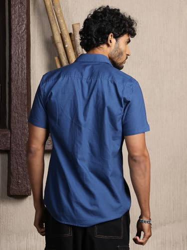 Image of Thomas Scott Men's | Embroidered Printed | Half Sleeve | Regular Fit | 100% Cotton | Double Pocket | Spread Collar | Casual Shirt