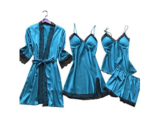 Sexy Pajamas for Women Silk Pajama Set 4pcs Robe Lingerie Satin Sleepwear Nightdress Lace Kimono Nightgown Sets Pjs2