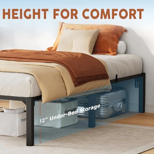 GarveeHome 14 Inch Twin Bed Frame, Heavy Duty Metal Platform Bed Frame with Durable Iron Slat Support and Legs, No Box Spring Required, No Screws Needed, Support Up to 800 Lbs