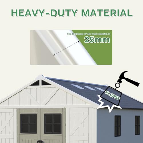 Image of Greesum 10x12FT Resin Outdoor Storage Shed with Floor, Plastic Sheds, Beige | Easy to Assemble Kick-it Shed| Eco-Friendly HDPE Material| Lockable Doors with 5-Windows & Multiple Skylights