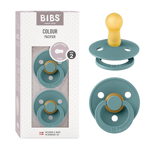 Image of BIBS Pacifiers Colour Collection | Natural Rubber Baby Pacifier | Round Nipple | Set of 2 BPA-Free Soothers | Made in Denmark | 6+ Months (Pack of 2) | Island Sea