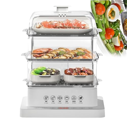Vaporera Multifuncional para Verduras Smart Home: vaporera eléctrica de 3 Niveles (40 L) con función de Aislamiento de 12 Horas y Bandeja de Acero Inoxidable.