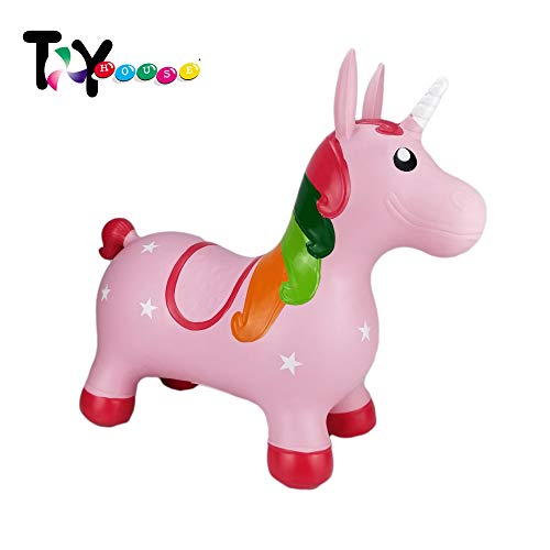 Image of Toy House Kids Bouncy Horse Hopper Inflatable Jumping Pink Unicorn, Ride on Rubber Bouncing Animal Toys (Pump Included)