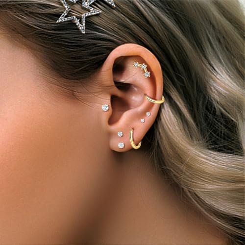 20 Pairs 40pcs Gold Flat Back Earrings Hypoallergenic Cartilage Earring for Women,Mix of 10pcs Hoops,30pcs Studs,Dazzling Helix & Tragus Piercing Jewelry,20G Screw Back Earrings Sets for Multiple Piercing4