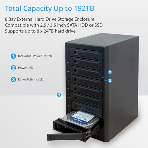 Image of USB 4.0 (40Gbps) Type-C 8 Bay 2.5 Inch and 3.5 Inch SATA Hard Drive External Hard Drive Enclosure
