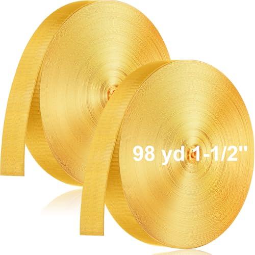 FineCheer 2 Rolls 1 Inch Nylon Webbing Strap 98 Yards Heavy Duty Flat Webbing Strap for Dog Leash Seat Belt Climbing Outdoors Indoors Gear Crafting DIY Making Repair(Yellow)