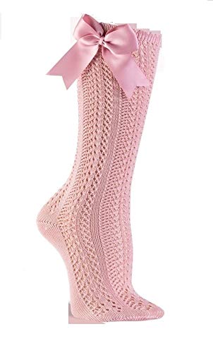 JC Calcetines Rosa Palo altos calados con lazo Talla 6 Años