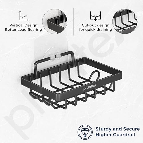 Image of Plantex GI Steel Soap Dish for Bathroom /Self Adhesive Soap Holder for Kitchen /Soap Stand /Case /Bathroom Accessories - Pack of 2 (Black)