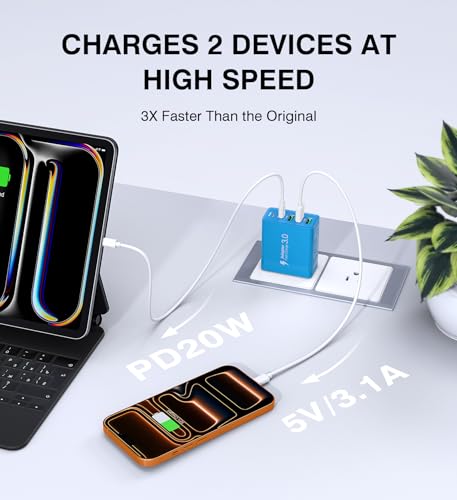 Image of [2-Pack] USB C Wall Charger, 50W USB C Charger Block 5-Port PD Fast Charging Blocks,2USB C+3USB A Multiport Plug,Type C Power Adapter Brick Cube for iPhone17 /16 /15 /14 /Pro,iPad,Samsung,for Switch（Blue）