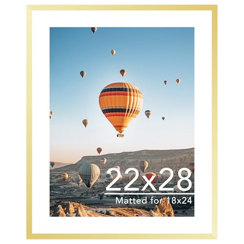 Image of JCJMY 22x28 Picture Frame with 18x24 Mat, Display Photo 18x24 with Mat or 22 x 28 Without Mat, Wall Hanging Large 22 by 28 Poster Frame with Plexiglass, Gold