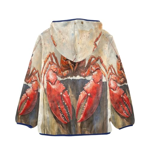 Cute Crawfish Watercolor Toddler Fleece Jacket Girl Boys Hooded Fleece Jacket Coat Warm Outwear Zip-up 3-10T2