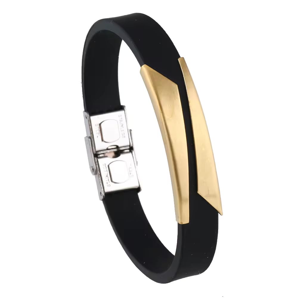 THE MEN THING MIDNIGHT SHADE GOLD - Genuine Silicone Strap Bracelet with Stainless Steel Buckle Lock for Men & Boys (8 inch) (B0CZZZXCKD) Amazon Price History, Amazon Price Tracker