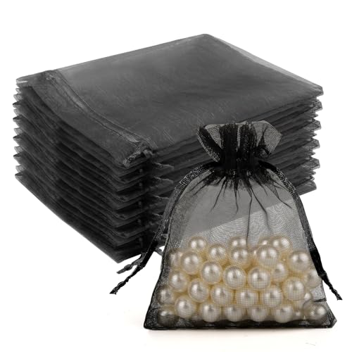 Image of Crweety 50 Pcs Black Organza Bags 3x4 Inch, Small Mesh Gift Bags Drawstring for Jewelry Bracelet Packaging, Sheer Gift Pouch for Wedding Party Favor, Bridal Shower Treat & Graduation Gifts