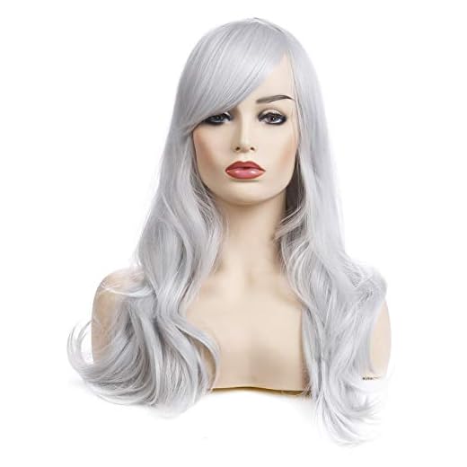 morvally 23 inches Long Curly Wig Big Wave Heat Resistant Synthetic Hair with Bangs for Cosplay Costume Halloween Party (Silver Grey)