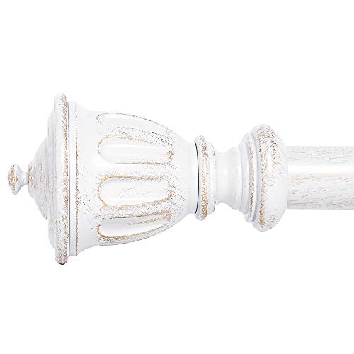 NICETOWN Decorative Antique White Curtain Rods for Windows 28 to 48 inch, Adjustable Standard 1 1/8 inch Diameter Single Curtain Rod Set with Trophy Finials Antique White 28" to 48" Trophy