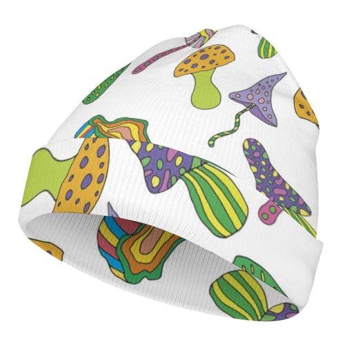 Trippy Art Mushroom Pattern Kids Beanie Hat for for Girls Boys Children Cap Winter Knitted Chemo Cancer Headwear Accessories Gifts Decoration Black