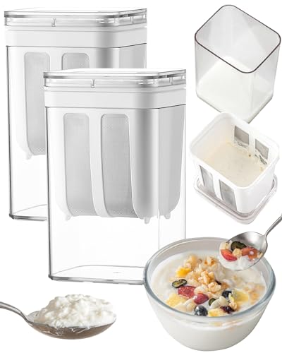 Greek Yogurt Strainer 2-Pack with Stainless Steel Mesh Bag & Lid