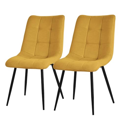 ML-Design Set de 2 Chaises de Salle à Manger Jaune Moutarde, avec Revêtement en Tissu Polyester et Pieds Métalliques Noirs, Chaises de Cuisine avec Dossier,...